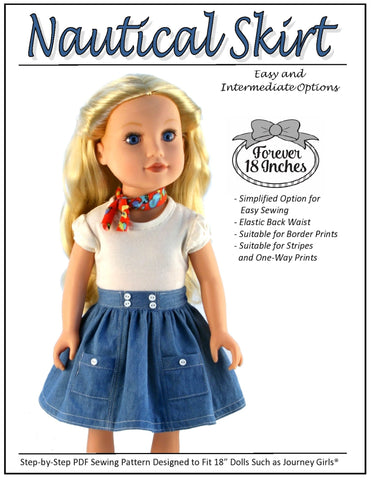 Forever 18 Inches Journey Girl Nautical Skirt for Journey Girls Dolls Pixie Faire