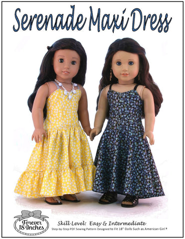Forever 18 Inches 18 Inch Modern Serenade Maxi Dress 18" Doll Clothes Pattern Pixie Faire