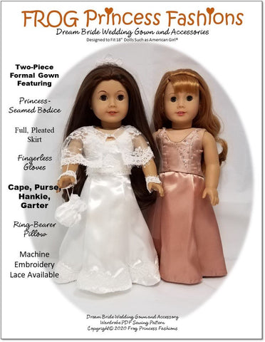 Frog Princess Fashions 18 Inch Modern Dream Bride Wardrobe 18" Doll Clothes Pattern Pixie Faire