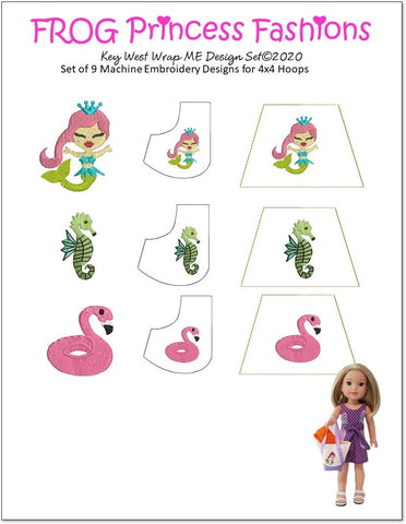 Frog Princess Fashions Machine Embroidery Design Key West Machine Embroidery Design Set For 14.5" Doll Clothes Pixie Faire