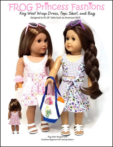 Frog Princess Fashions 18 Inch Modern Key West Wrap Dress, Top, Skirt, and Bag 18" Doll Clothes Pattern Pixie Faire