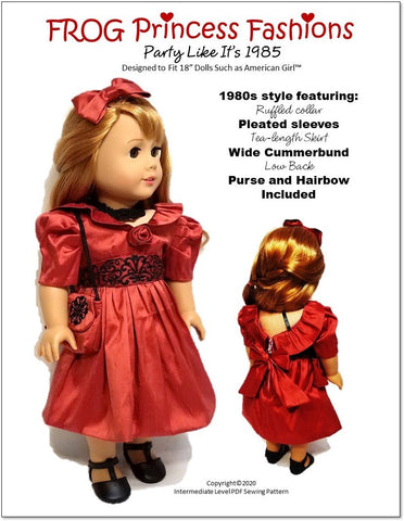 Frog Princess Fashions 18 Inch Historical Party Like It's 1985 18" Doll Clothes Pattern Pixie Faire