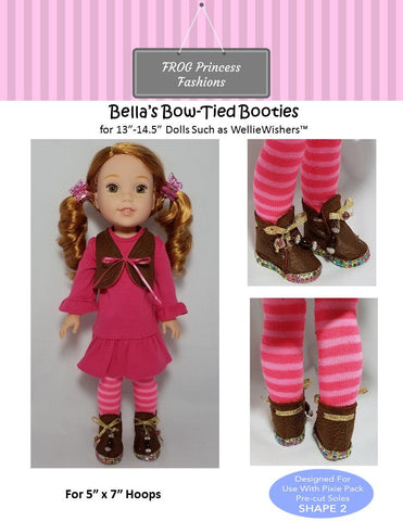 Frog Princess Fashions Machine Embroidery Design Bella's Bow Tied Booties 13" - 14.5" Dolls Machine Embroidery Design Pixie Faire