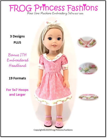 Frog Princess Fashions Machine Embroidery Design Charm School Rose Vine Machine Embroidery Design Set For 14.5" Doll Clothes Pixie Faire