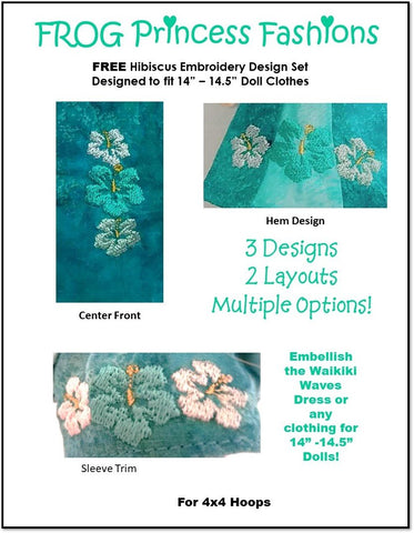 Frog Princess Fashions Machine Embroidery Design Free Hibiscus Machine Embroidery Design For 14.5" Dolls Pixie Faire