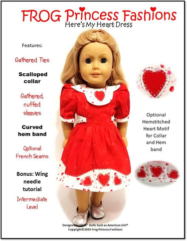 Frog Princess Fashions 18 Inch Modern Here's My Heart Dress 18" Doll Clothes Pattern Pixie Faire