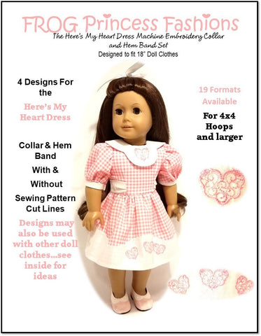 Frog Princess Fashions Machine Embroidery Design Here's My Heart Set Machine Embroidery Design Set For 18" Doll Clothes Pixie Faire