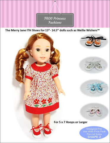 Frog Princess Fashions Machine Embroidery Design Merry Janes ITH Shoes for 13" - 14.5" Dolls Machine Embroidery Design Pixie Faire