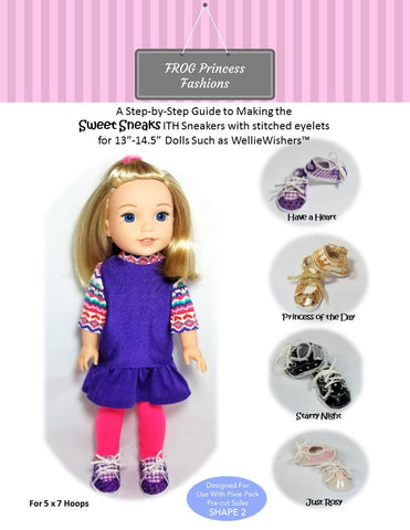 Frog Princess Fashions Machine Embroidery Design Sweet Sneaks for 13" - 14.5" Dolls Machine Embroidery Design Pixie Faire