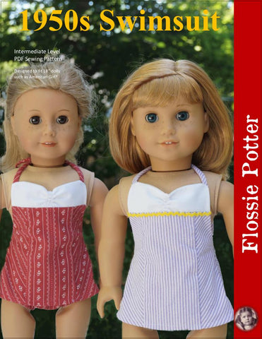 Flossie Potter 18 Inch Historical 1950s Swimsuit 18" Doll Clothes Pattern Pixie Faire