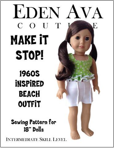 Eden Ava 18 Inch Historical 1960's Make It Stop Beach Outfit 18" Doll Clothes Pattern Pixie Faire