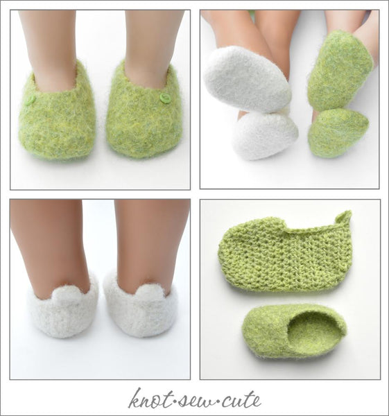 Knot-Sew-Cute Felted Slippers Doll Clothes Crochet and Felting