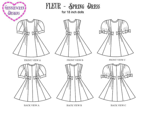 Genniewren 18 Inch Historical Fleur Spring Dress 18" Doll Clothes Pattern Pixie Faire