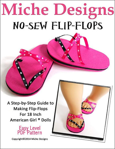 Miche Designs Shoes No Sew Flip Flops 18" Doll Shoes Pixie Faire