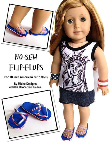 Miche Designs Shoes No Sew Flip Flops 18" Doll Shoes Pixie Faire