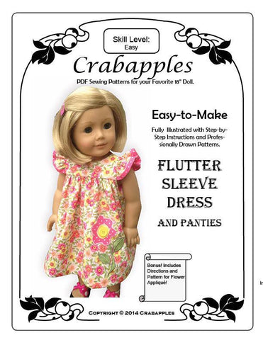 Crabapples 18 Inch Modern Flutter Sleeve Dress 18" Doll Clothes Pattern Pixie Faire