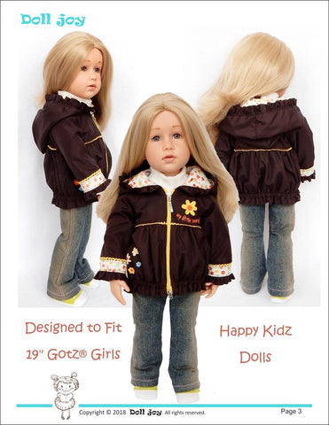 Doll Joy Gotz 19 Inch Windbreaker Jacket Pattern for 19" Gotz Dolls Pixie Faire