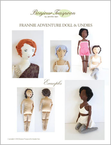 Bonjour Teaspoon Cloth doll Frannie Adventure Doll with Vintage Undies 21" Cloth Doll Pattern Pixie Faire