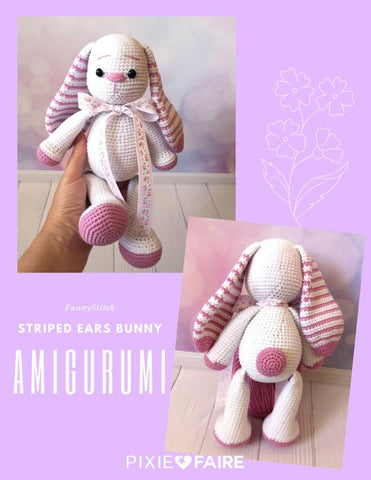 Funny Stitch Amigurumi Striped Ears Bunny Amigurumi Crochet Pattern Pixie Faire