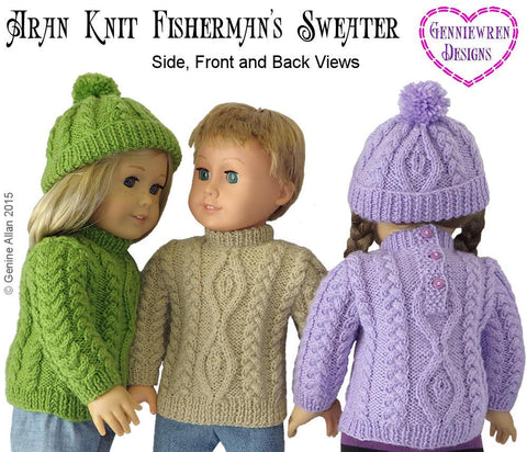 Genniewren Knitting Aran Knit Fisherman's Sweater and Hat Knitting Pattern Pixie Faire