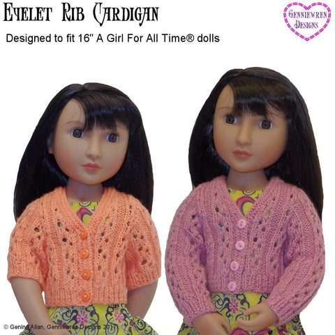 Genniewren A Girl For All Time Eyelet Rib Cardigan Knitting Pattern for AGAT Dolls Pixie Faire