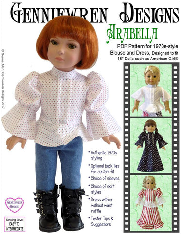 Genniewren 18 Inch Historical Arabella 1970s Style Blouse or Dress 18" Doll Clothes Pattern Pixie Faire