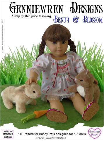 Genniewren 18 Inch Modern Benjy & Blossom Bunny Pets 18" Doll Pet Pattern Pixie Faire