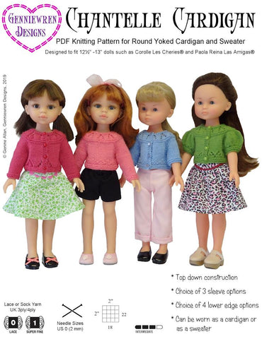Genniewren H4H/Les Cheries Chantelle Cardigan Knitting Pattern for CLC and Paola Reina Dolls Pixie Faire