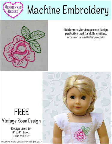 Genniewren Machine Embroidery Design FREE Vintage Rose Machine Embroidery Design Pixie Faire