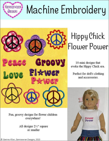 Genniewren Machine Embroidery Design Hippy Chick Flower Power Design Set Machine Embroidery Designs Pixie Faire