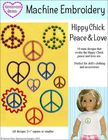 Genniewren Machine Embroidery Design Hippy Chick - Peace Love - Design Set Machine Embroidery Design Pixie Faire