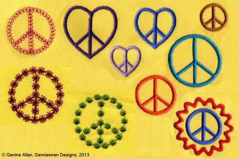 Genniewren Machine Embroidery Design Hippy Chick - Peace Love - Design Set Machine Embroidery Design Pixie Faire