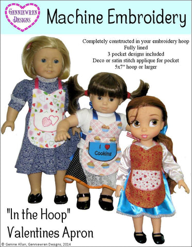 Genniewren Machine Embroidery Design In the Hoop Valentines Doll Apron Machine Embroidery Designs Pixie Faire