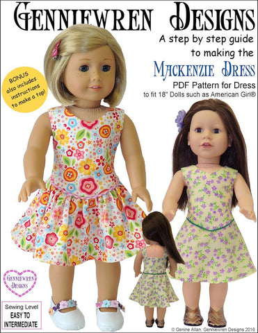 Genniewren 18 Inch Modern Mackenzie Dress 18" Doll Clothes Pattern Pixie Faire