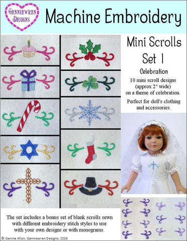 Genniewren Machine Embroidery Design Celebrate Mini Scroll Design Set 1 Machine Embroidery Designs Pixie Faire