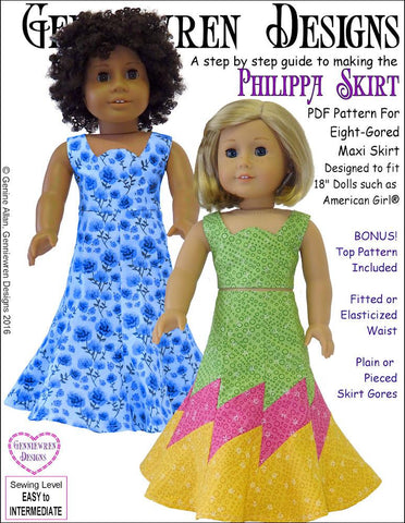 Genniewren 18 Inch Modern Philippa Skirt 18" Doll Clothes Pattern Pixie Faire