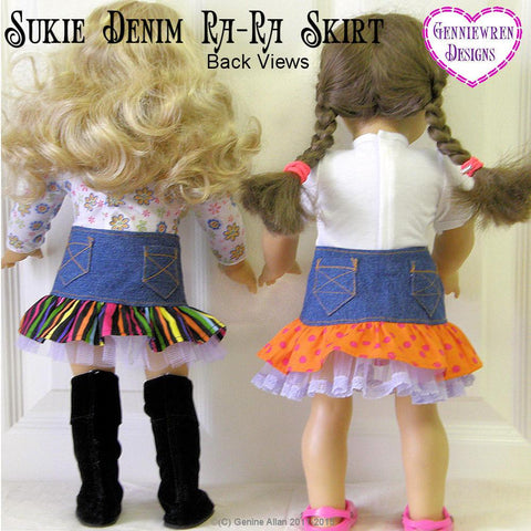 Genniewren 18 Inch Modern Sukie Denim Ra-Ra Skirt 18" Doll Clothes Pattern Pixie Faire