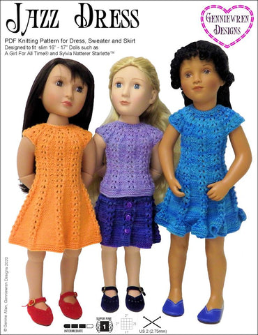 Genniewren A Girl For All Time Jazz Dress Knitting Pattern for AGAT and Sylvia Natterer Starlette™ Dolls Pixie Faire