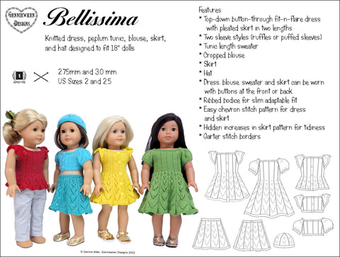 Genniewren Knitting Bellissima 18" Doll Knitting Pattern Pixie Faire