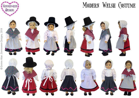 Genniewren 18 Inch Historical Modern Welsh Costume 18" Doll Clothes Pattern Pixie Faire