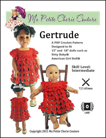 Mon Petite Cherie Couture Crochet Gertrude 15"-18" Doll Clothes Crochet Pattern Pixie Faire