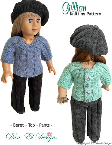 Dan-El Designs Knitting Gillian Knitted Outfit 18 inch Doll Knitting Pattern Pixie Faire
