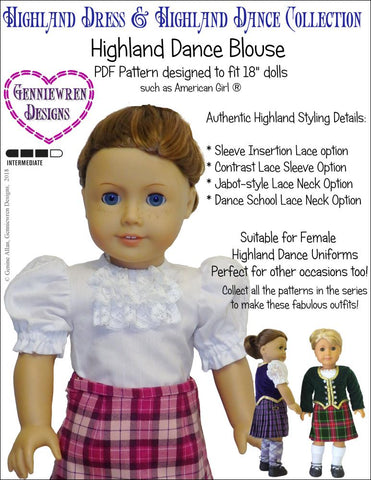 Genniewren 18 Inch Modern Highland Dance Blouse 18" Doll Clothes Pattern Pixie Faire