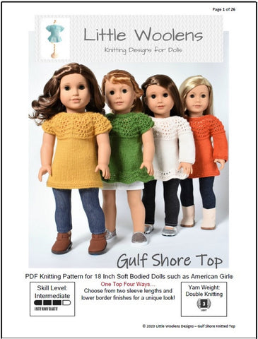 Little Woolens Designs Knitting Gulf Shore Top 18" Doll Clothes Knitting Pattern Pixie Faire