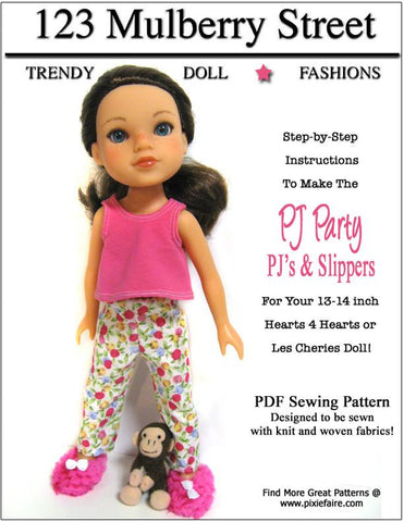 123 Mulberry Street H4H/Les Cheries PJ Party Pattern for Les Cheries and Hearts for Hearts Girls Dolls Pixie Faire