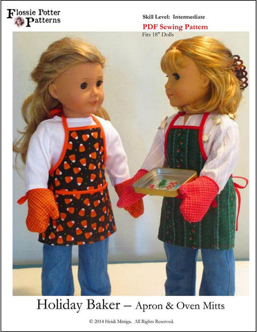 Flossie Potter 18 Inch Modern Holiday Baker Apron and Oven Mitts 18' Doll Clothes Pixie Faire