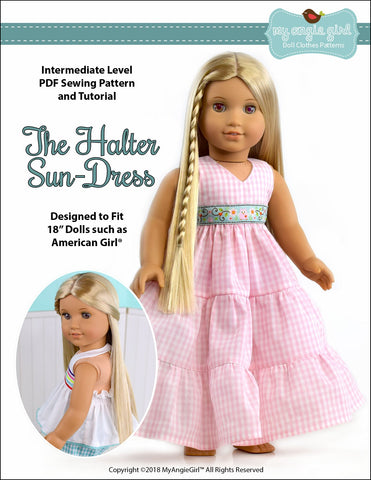 My Angie Girl 18 Inch Modern Halter Sun-Dress 18" Doll Clothes Pattern Pixie Faire