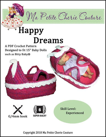 Mon Petite Cherie Couture Bitty Baby/Twin Happy Dreams Bassinet 15" Baby Doll Accessory Crochet Pattern Pixie Faire