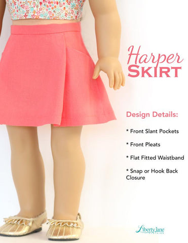 Liberty Jane 18 Inch Modern Harper Skirt 18" Doll Clothes Pattern Pixie Faire