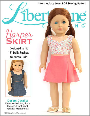 Liberty Jane 18 Inch Modern Harper Skirt 18" Doll Clothes Pattern Pixie Faire